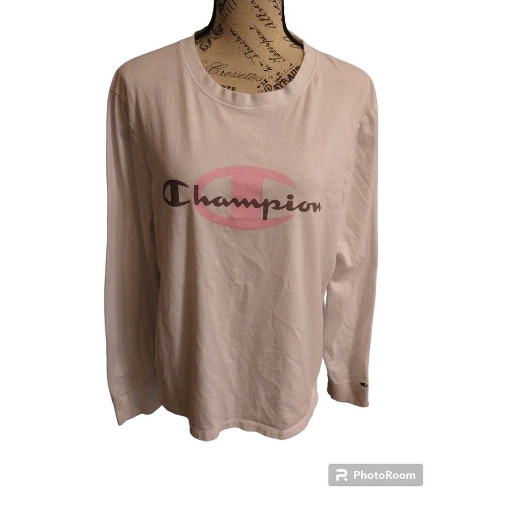 Champion XL long sleeve white with pink logo top